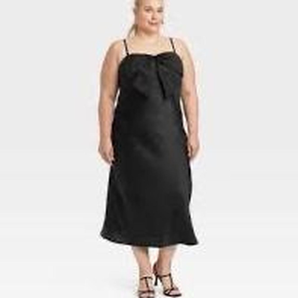 A New Day MIDI Shift Black Dress With Bow Detail